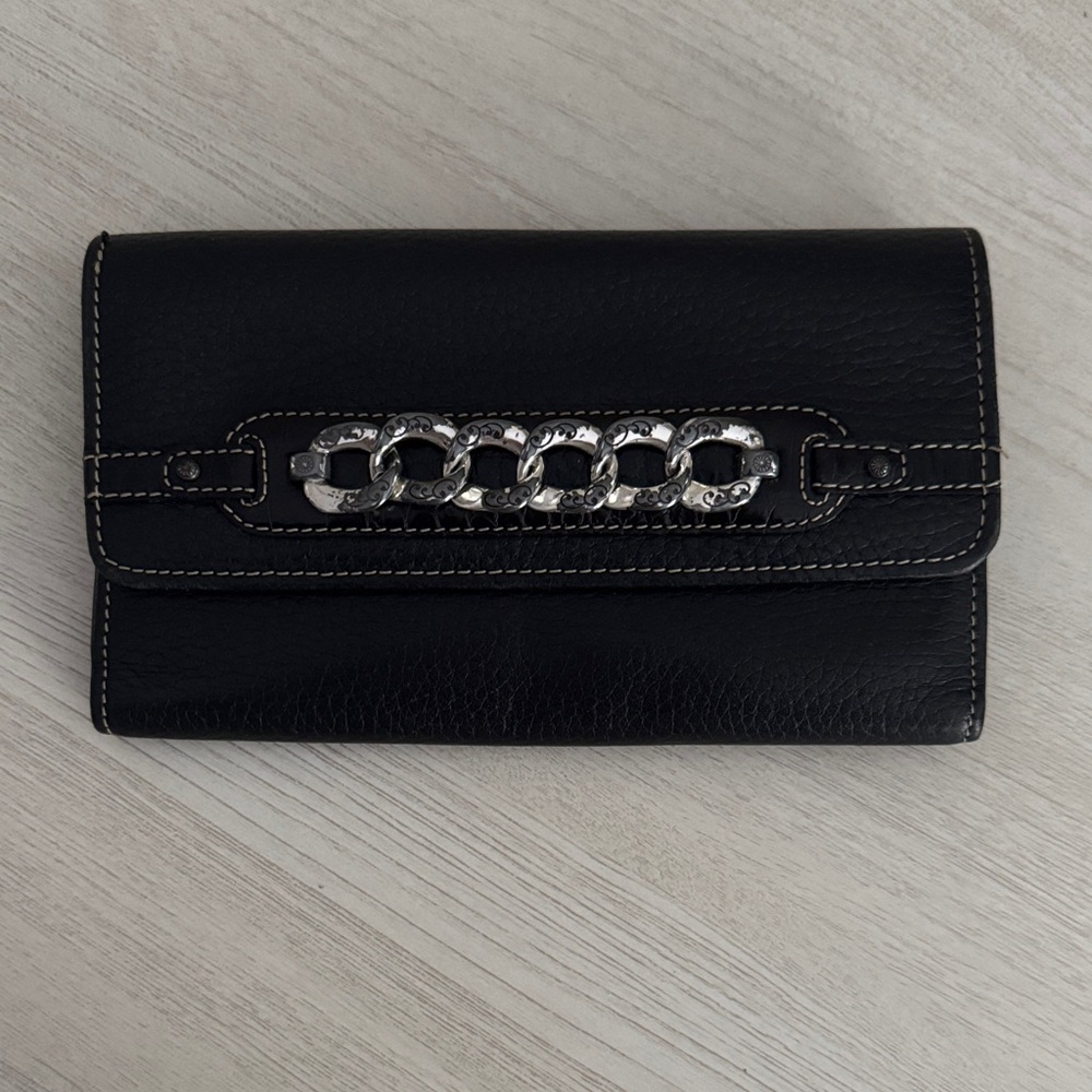 Brighton Black Leather Chain Accent Wallet